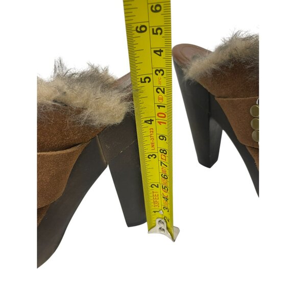 Michael Kors Women's Brown Suede Fur Trim Slip On Studded Heeled Mule Clogs 7.5M - Picture 7 of 8